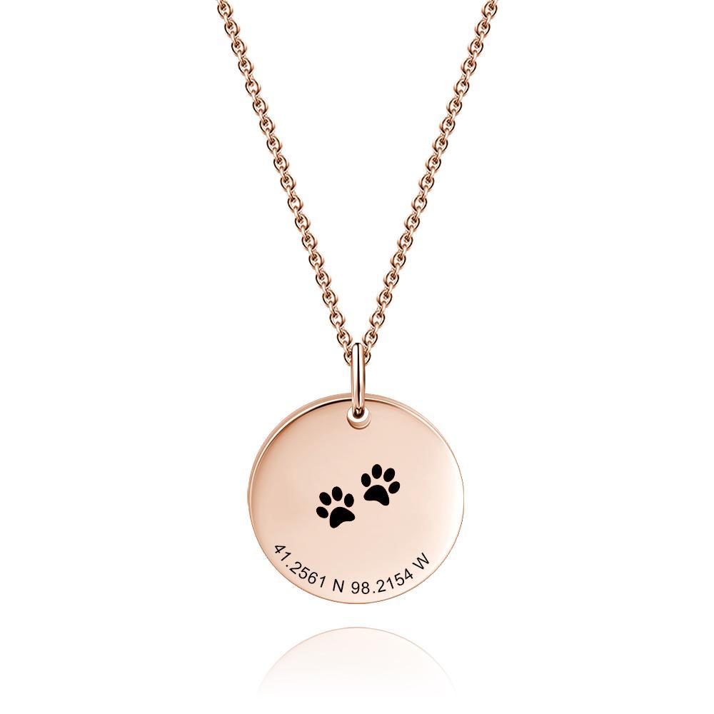 Custom Latitude And Longitude Necklace Coin Necklace With Pet Footprints - soufeelau