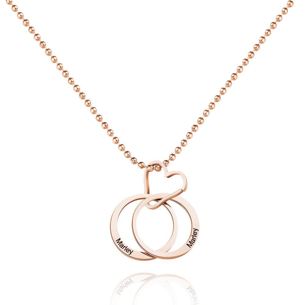 Custom Engraved Heart Shaped Ring Two Circle Necklace For The Best Gift For Couples