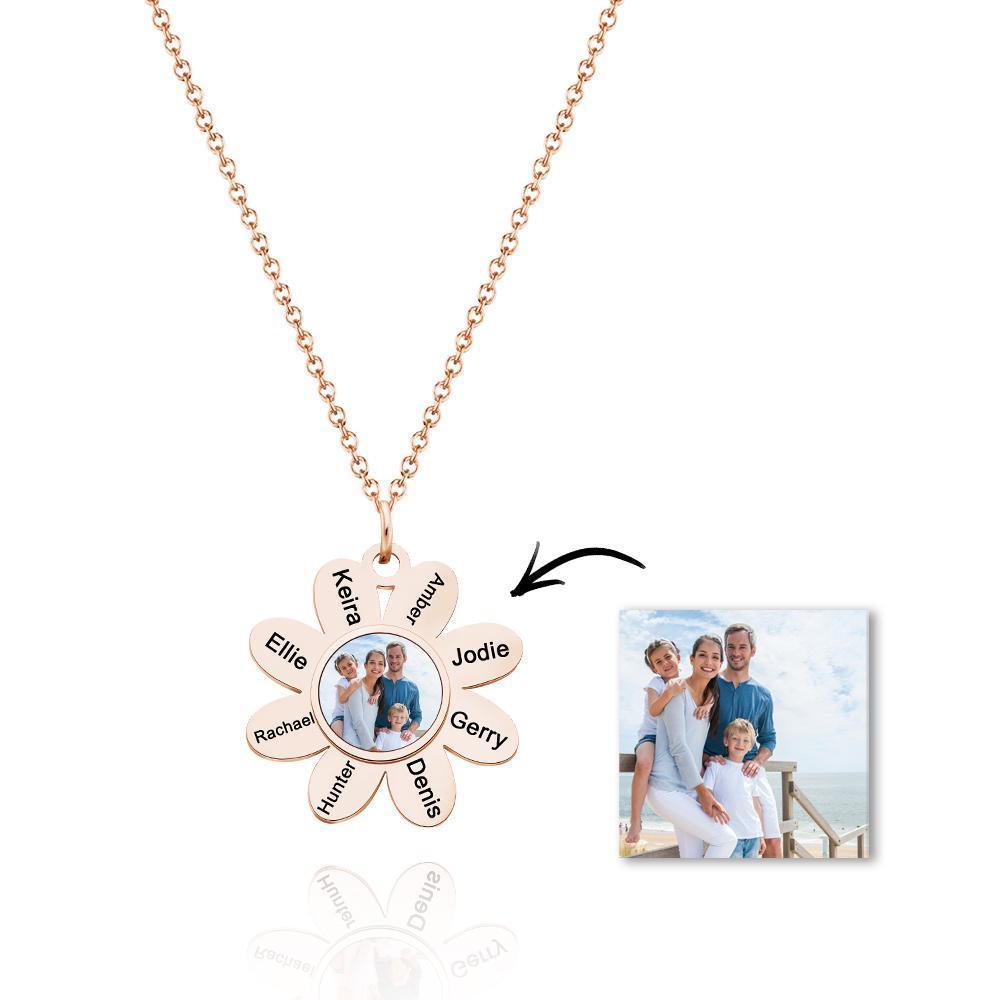 Custom Engraved Photo Flower Necklace Christmas Present For Her - soufeelau