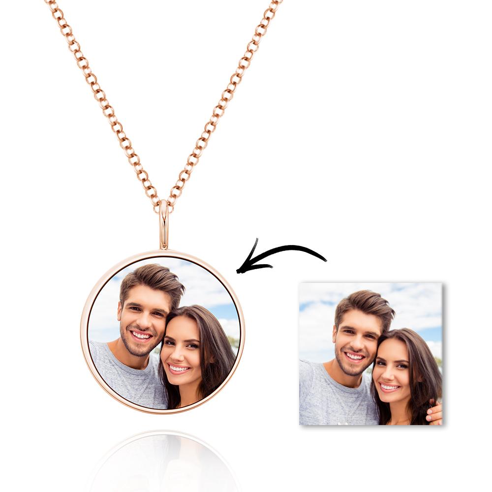 Custom Photo Necklace Round Pendant Metal Necklace Commemorative Gift - soufeelau