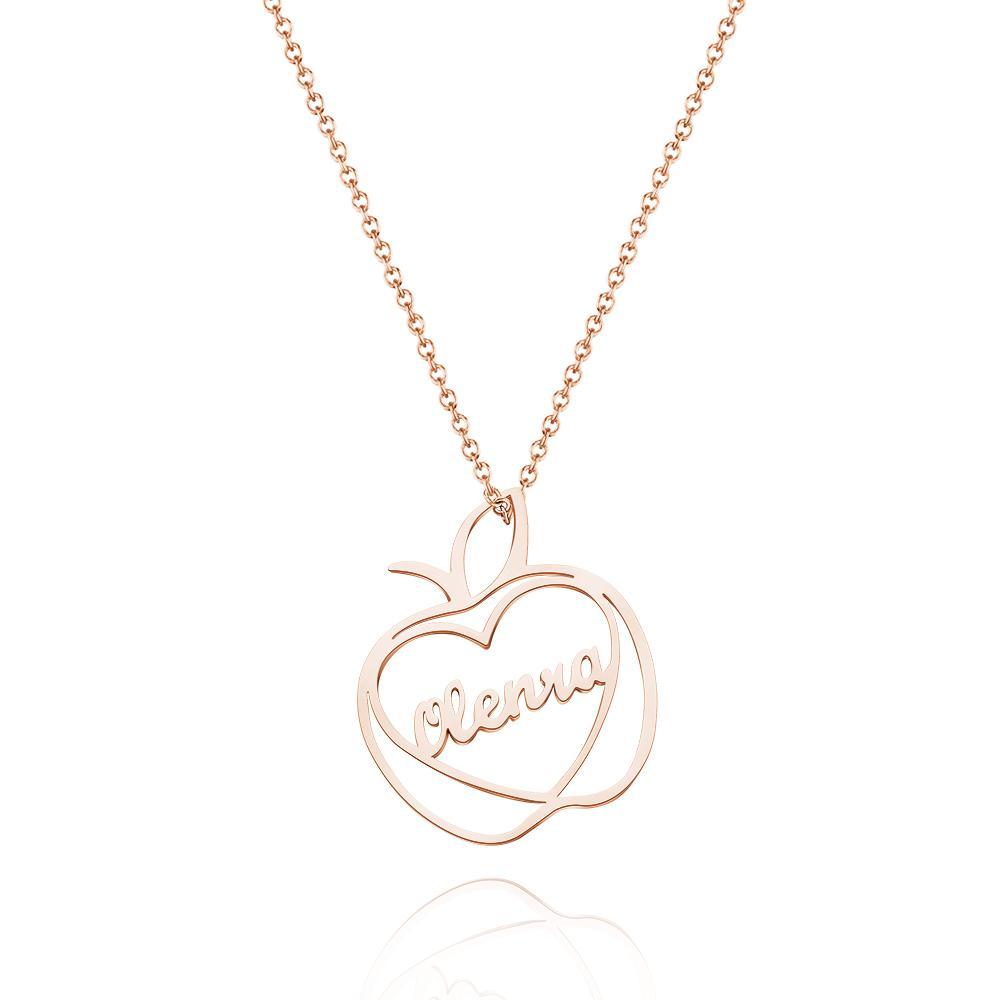 Custom Engraved Apple Name Necklace Stamped Jewelry with Apple Charm - soufeelau