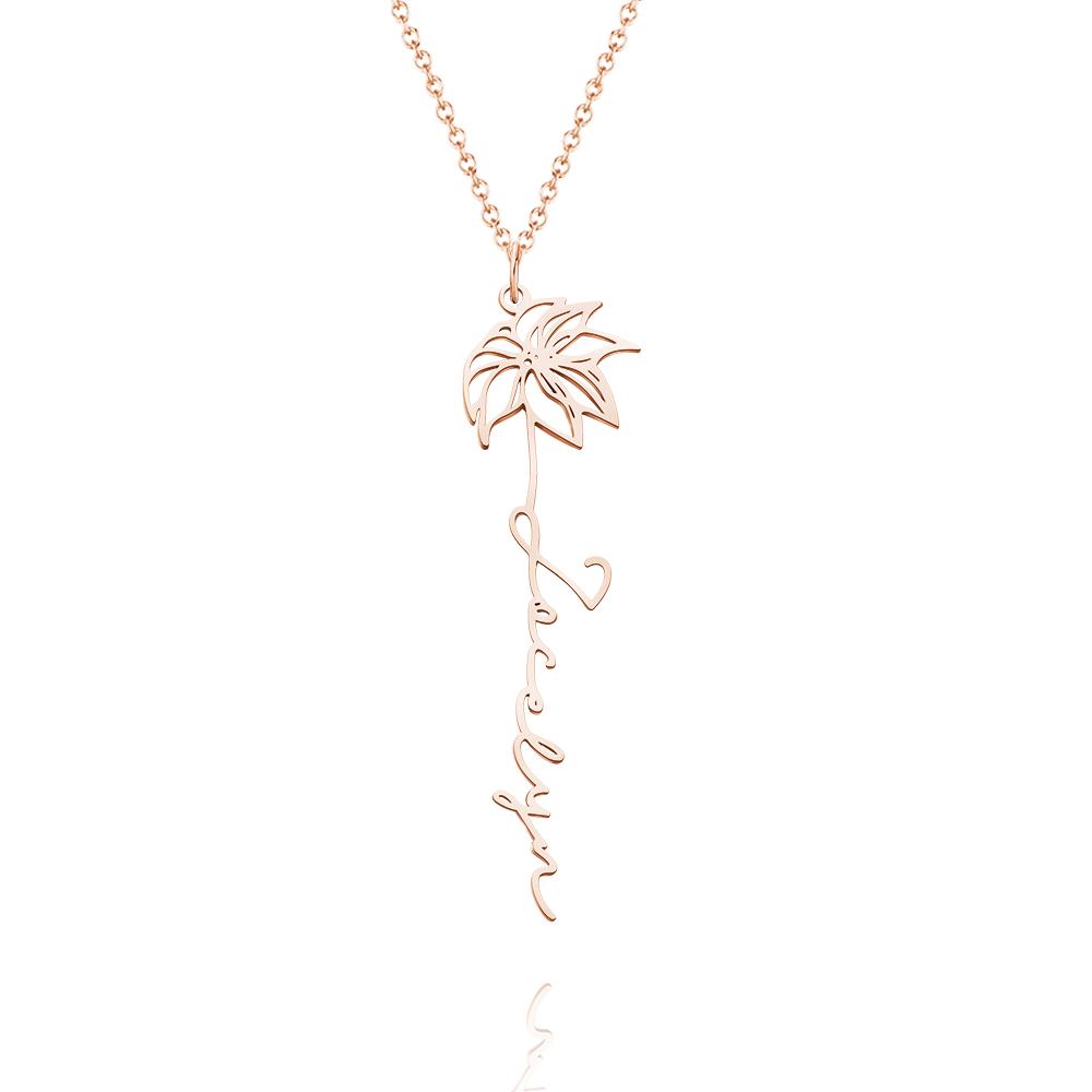 Custom Engraved Birth Month Flower Name necklace Dainty Jewelry Floral Pendant for Birthday Gift - soufeelau