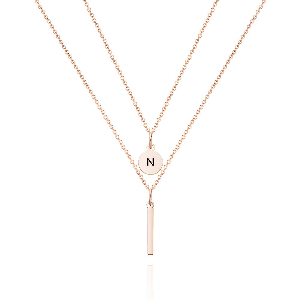 Custom Engraved Disc Necklace Engraved Initial Necklace Combo Necklaces Set - soufeelau