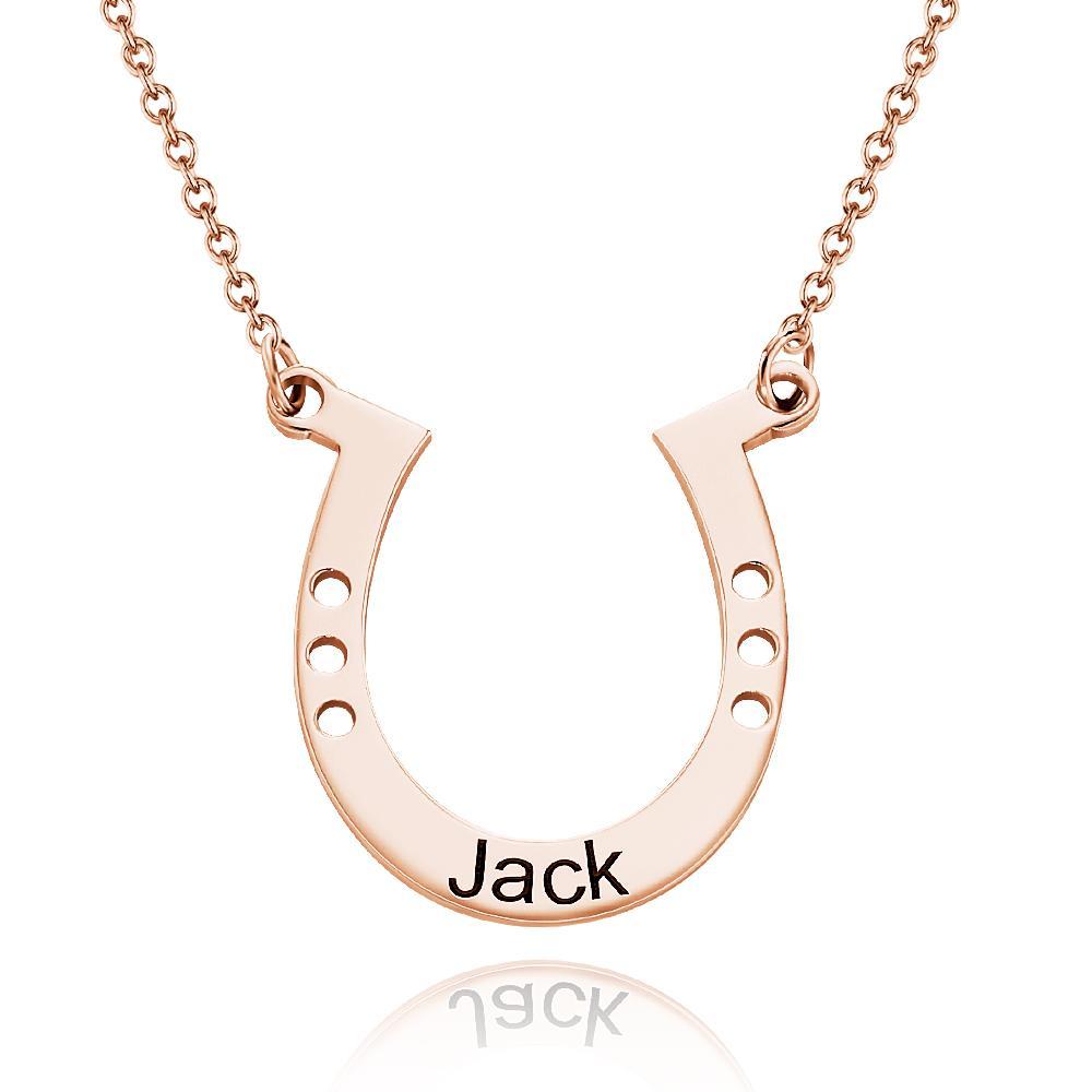 Custom Engraved Horseshoe Necklace Name Necklace Horseshoe Pendant - soufeelau