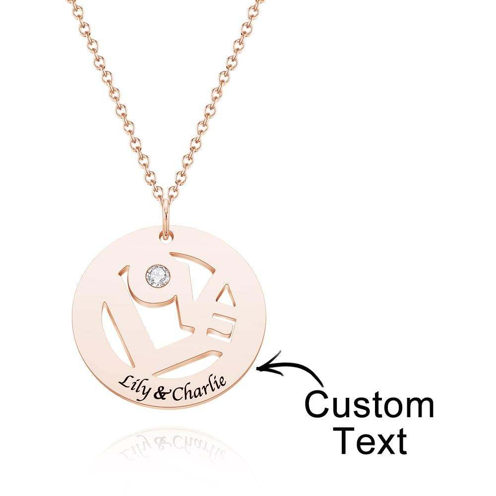 Custom Engraved Birthstone Necklace "LOVE" Round Hollow Unique Gifts - soufeelau