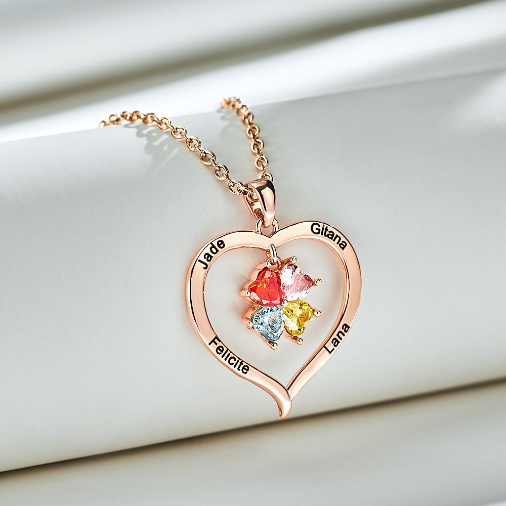 Custom Engraved Necklace Birthstone Heart-shaped Rhinestone Memorial Gifts - soufeelau