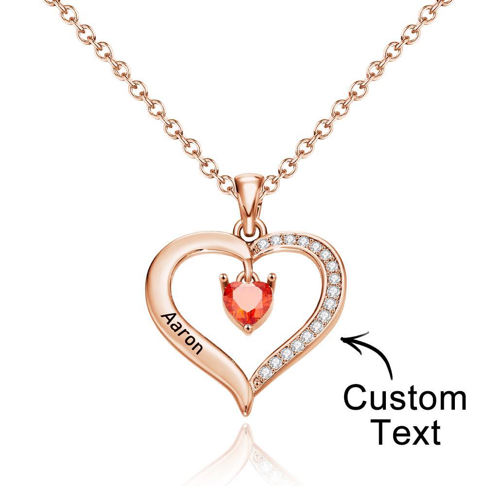 Custom Engraved Necklace Birthstone Heart-shaped Rhinestone Memorial Gifts - soufeelau