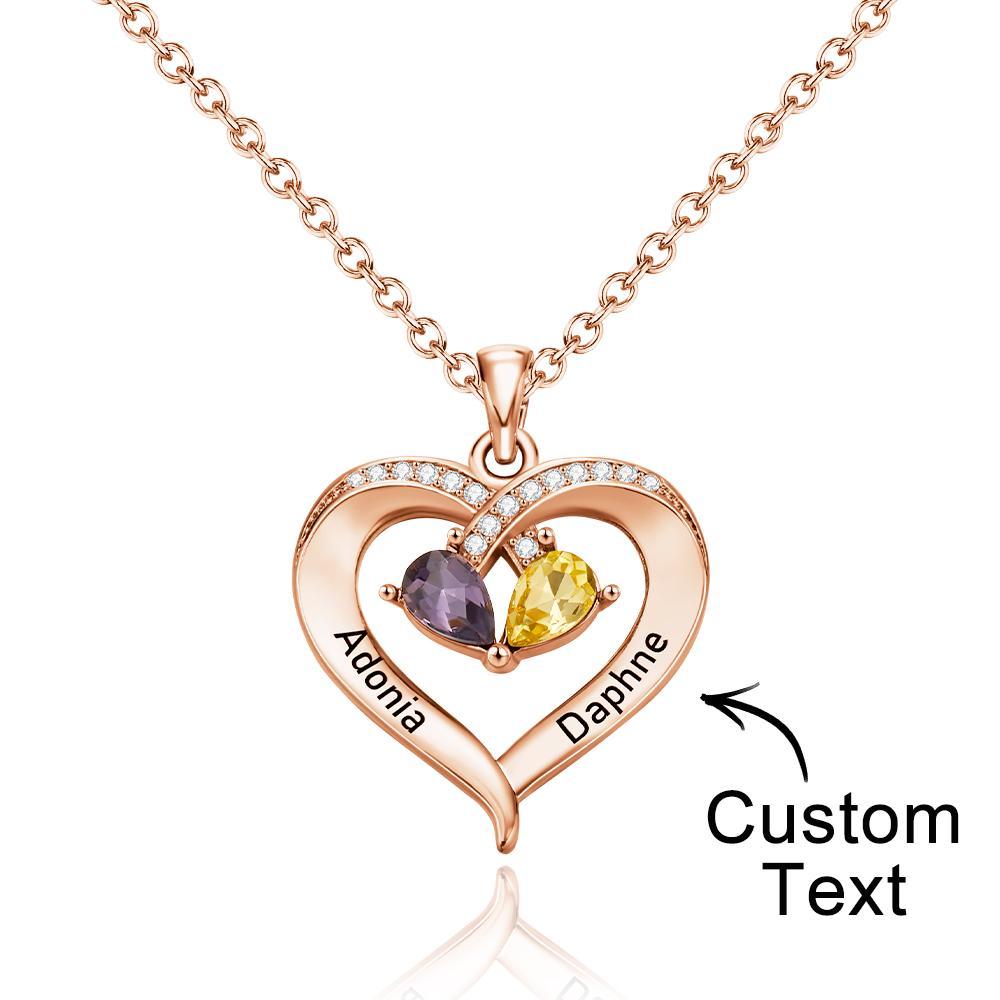 Custom Engraved Necklace Birthstone Heart-shaped Rhinestone Memorial Gifts - soufeelau