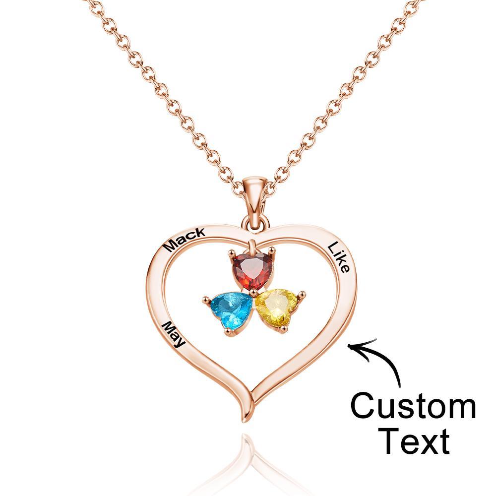 Custom Engraved Necklace Birthstone Heart-shaped Rhinestone Memorial Gifts - soufeelau