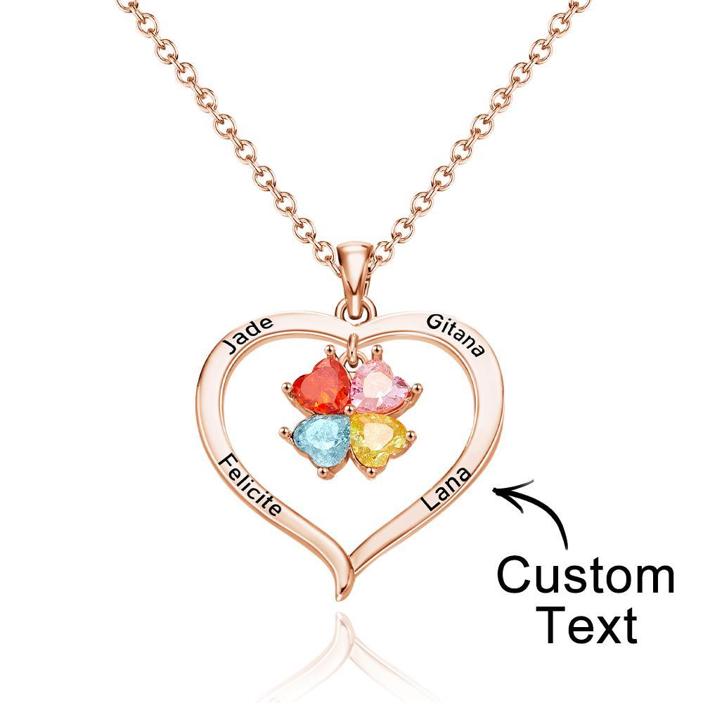 Custom Engraved Necklace Birthstone Heart-shaped Rhinestone Memorial Gifts - soufeelau