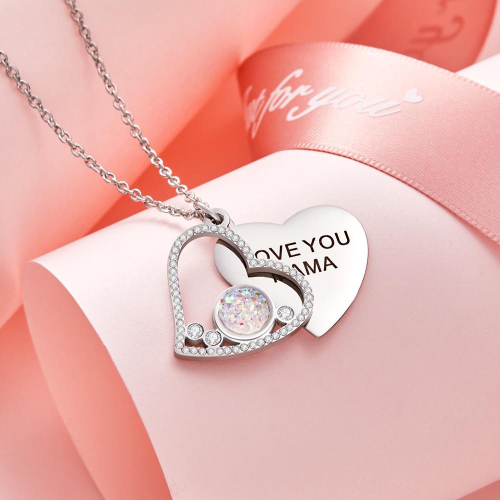 Custom Engraved Necklace Heart Shaped Double Rhinestone Gifts - soufeelau
