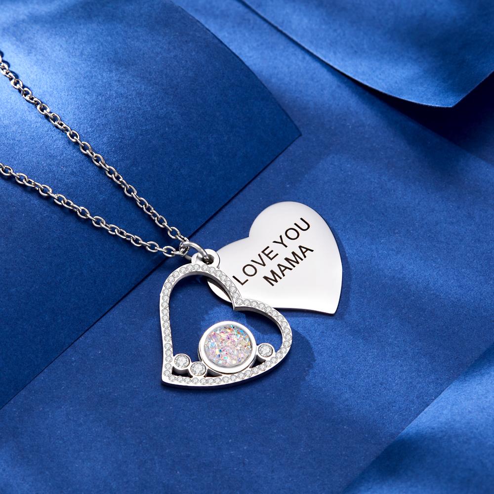 Custom Engraved Necklace Heart Shaped Double Rhinestone Gifts - soufeelau