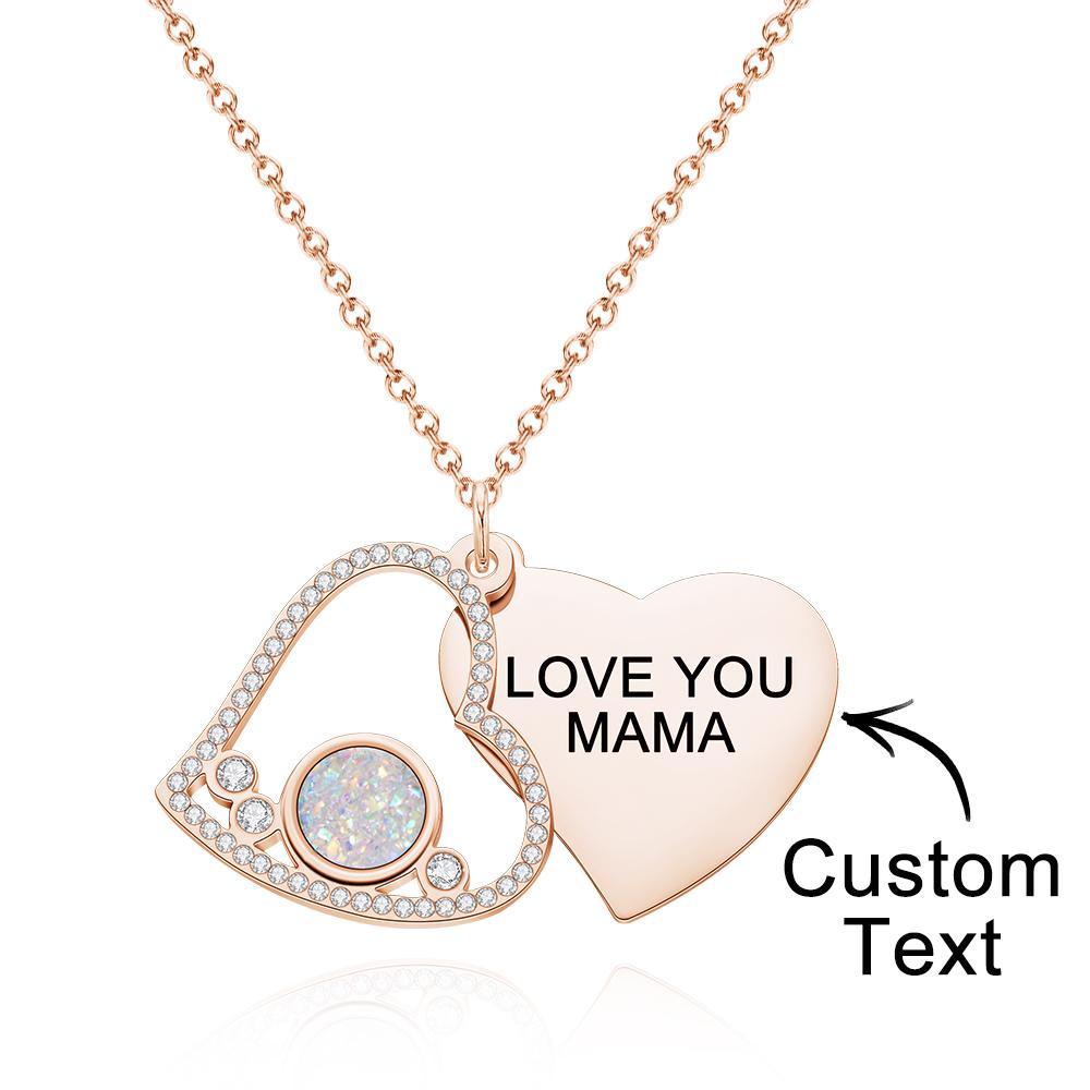 Custom Engraved Necklace Heart Shaped Double Rhinestone Gifts - soufeelau