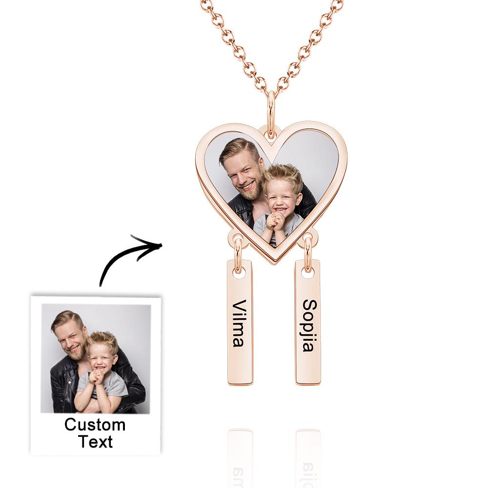 Custom Photo Engraved Necklace Heart Shaped Optional Pendant Necklace - soufeelau