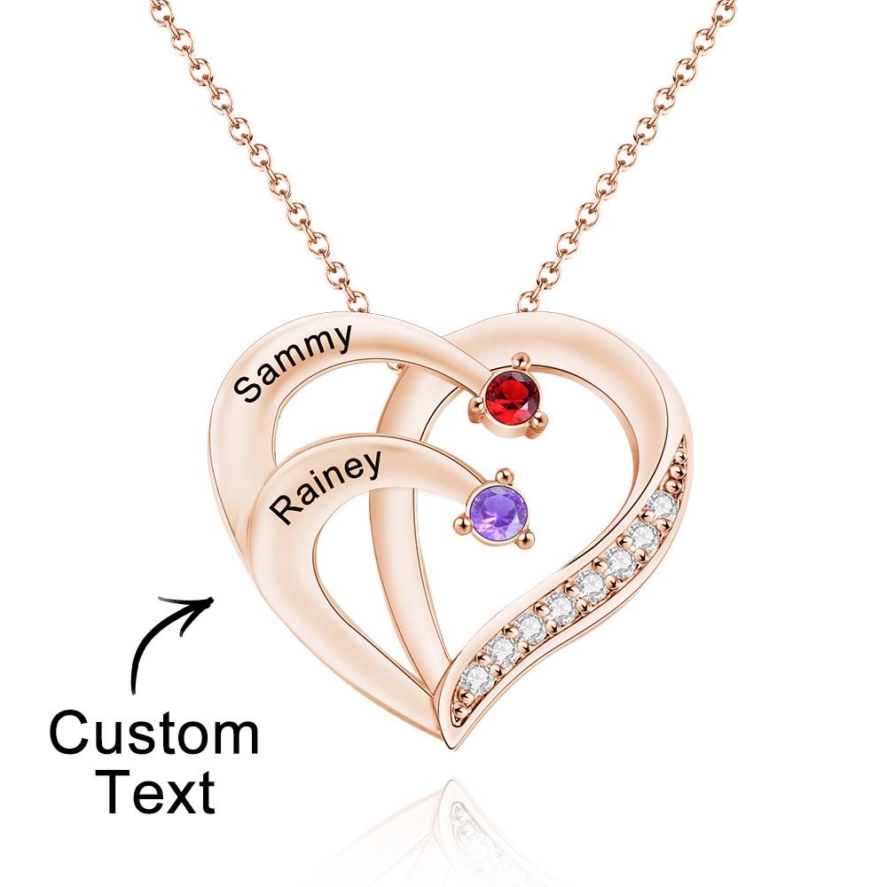 Engraved Birthstone Heart Shaped Necklace Personalized Name Necklace for Mom - soufeelau