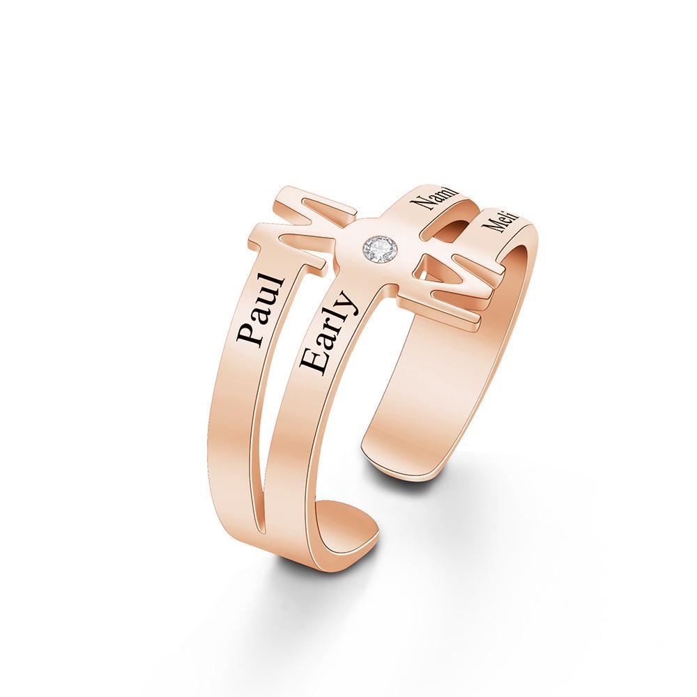 Custom Engraved Ring Four Names Open Ring Creative Gift for Her - soufeelau