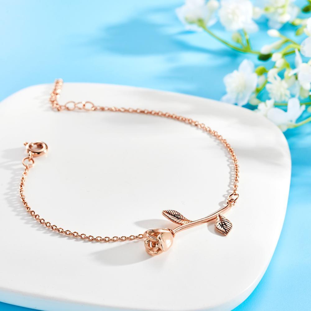 Custom Engraved Rose Bracelet Charm Bracelet Best Gift For Her Girlfriend - soufeelau