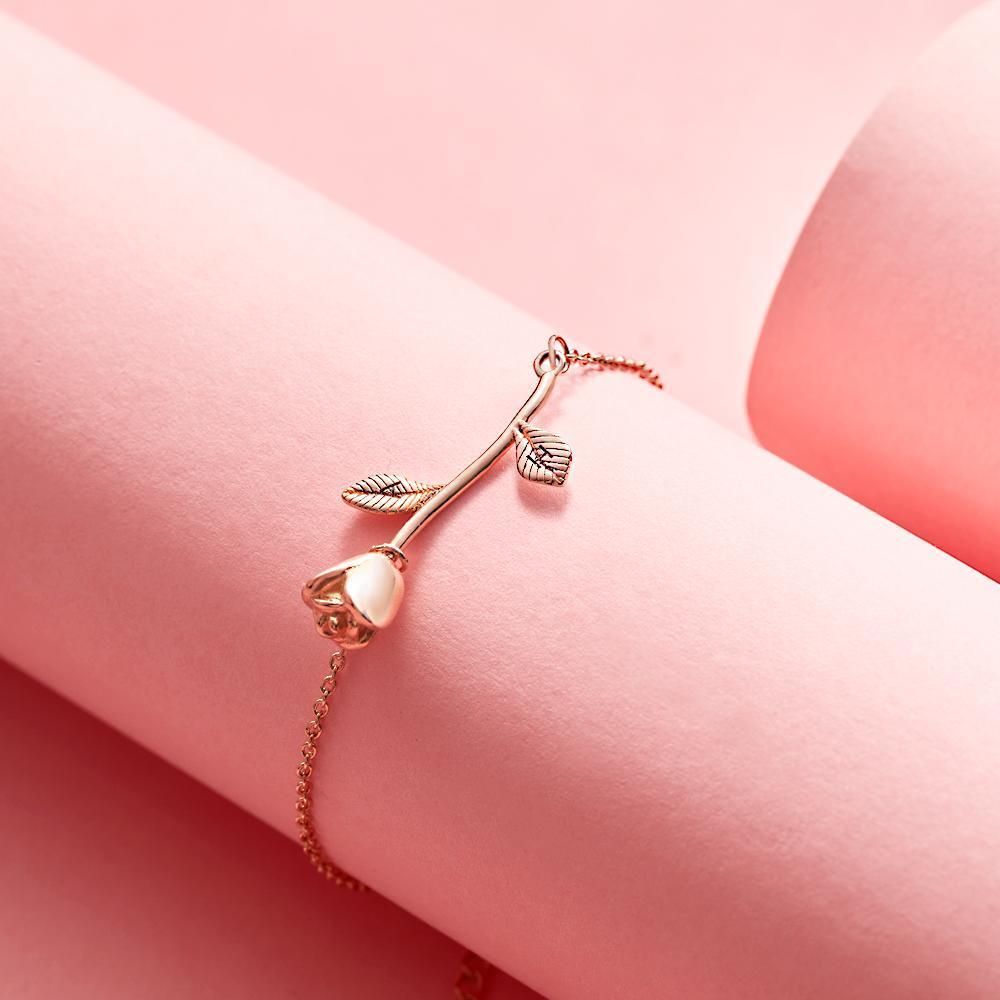 Custom Engraved Rose Bracelet Charm Bracelet Best Gift For Her Girlfriend - soufeelau