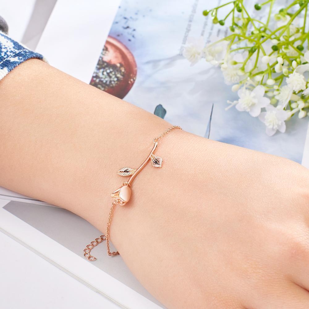 Custom Engraved Rose Bracelet Charm Bracelet Best Gift For Her Girlfriend - soufeelau