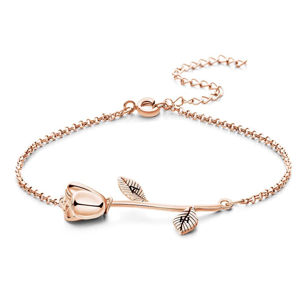 Custom Engraved Rose Bracelet Charm Bracelet Best Gift For Her Girlfriend - soufeelau