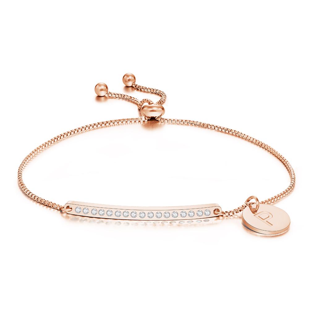 Custom Engraved Rhinestone Bar Bracelet Bracelet With Letter Gift for Girl - soufeelau