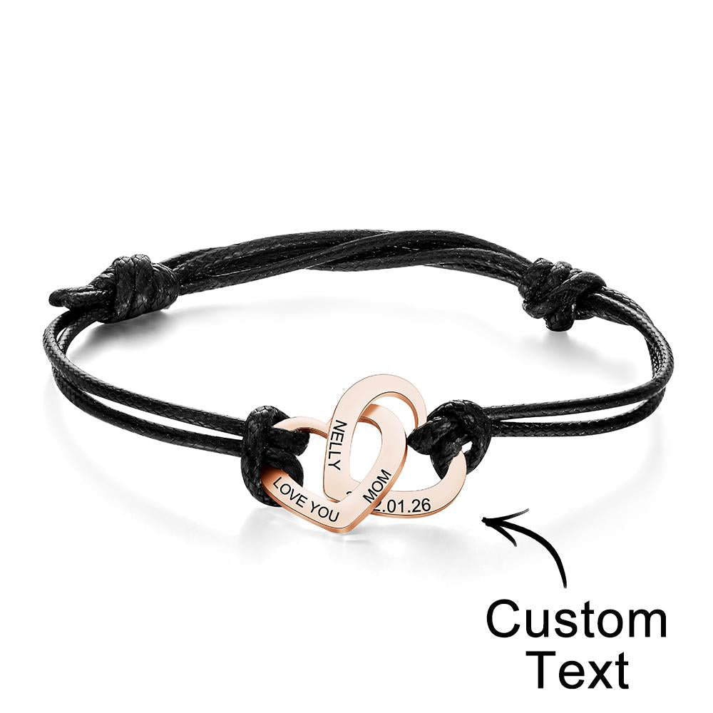 Custom Engraved Two Love Hearts Bracelet Personalized Elegant Bracelet for Women - soufeelau