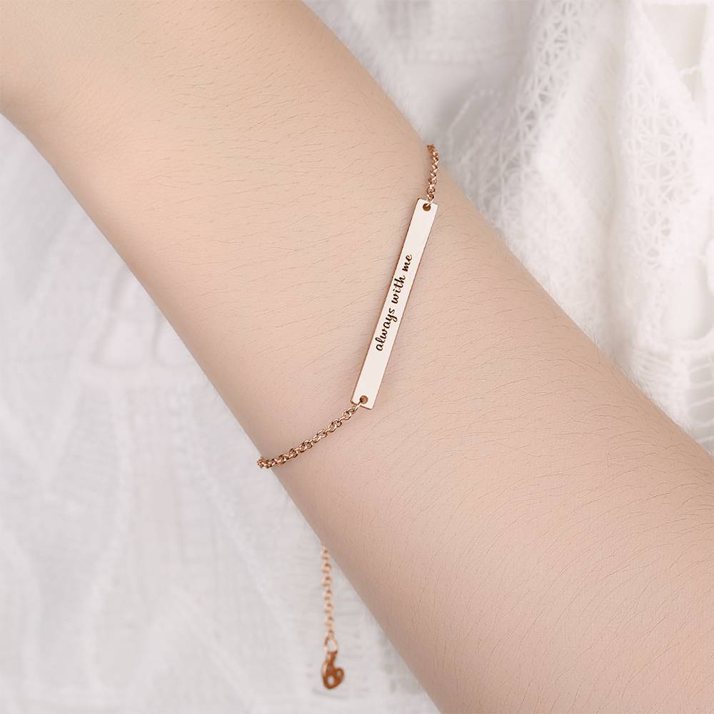Custom Engraved Bar Bracelet, Bridesmaid Gift Rose Gold Plated - Rose Gold