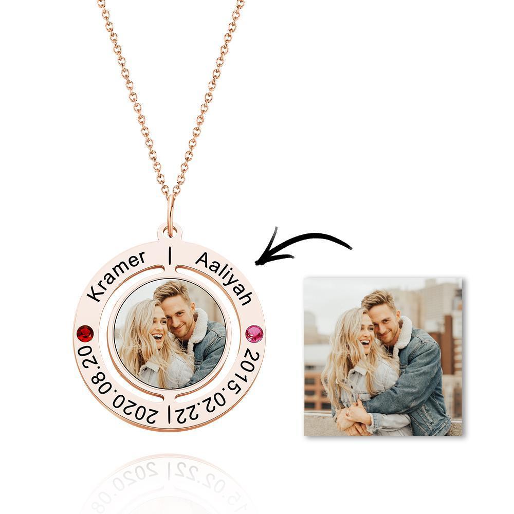 Custom Photo Engraved Necklace with Birthstones Gift for Love - soufeelau