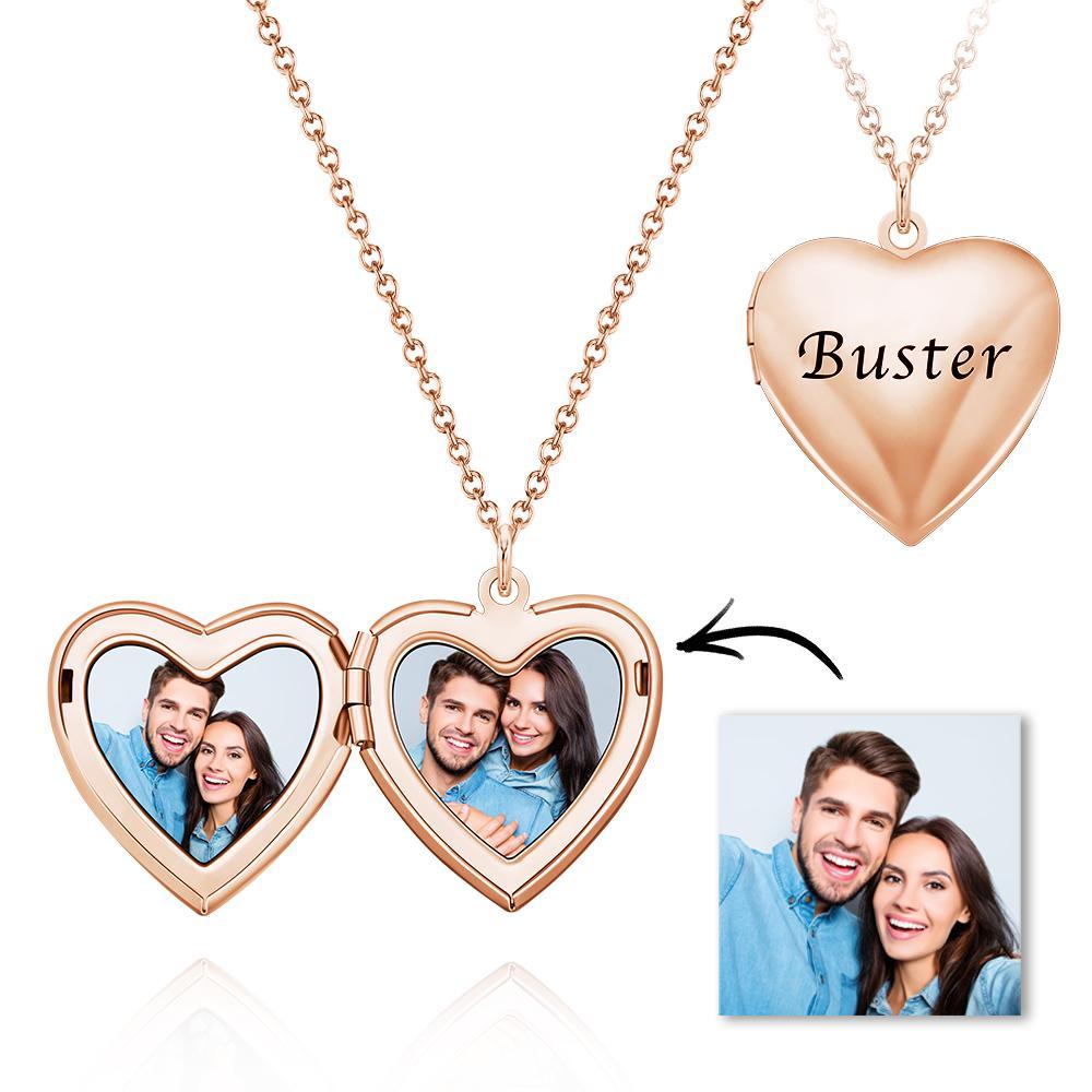 Custom Photo Engraved Necklace Heart-shaped Locket Necklace Creative Gift - soufeelau