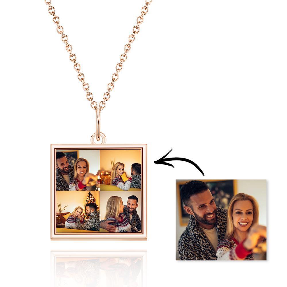 Custom Four Photos Necklace Personalized Charm Square Pendent