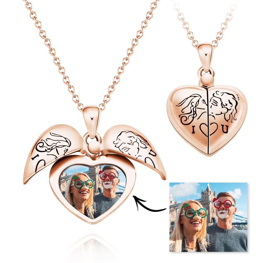 Custom Photo Necklace "L Love You" Heart-shaped Flap Delicate Gifts - soufeelau