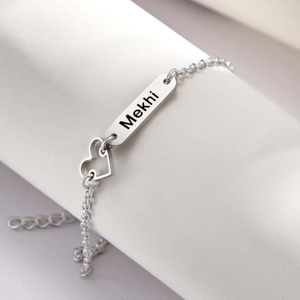 Custom Engraved Name Bracelet with Heart Charm Gift for Love - soufeelau