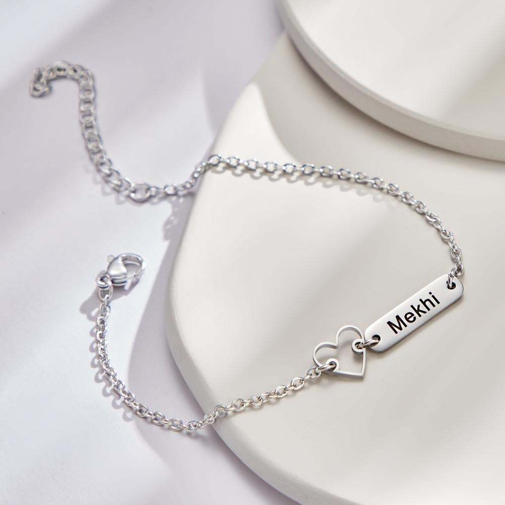 Custom Engraved Name Bracelet with Heart Charm Gift for Love - soufeelau