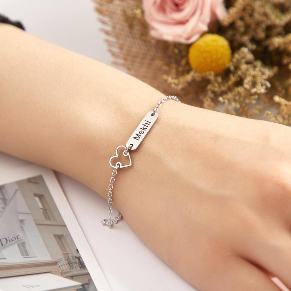 Custom Engraved Name Bracelet with Heart Charm Gift for Love - soufeelau