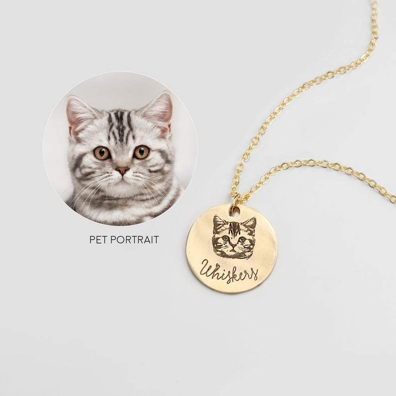 Photo Portrait Necklace with Engraving Round Shape, Custom Portrait Jewelry Rose Gold Plated