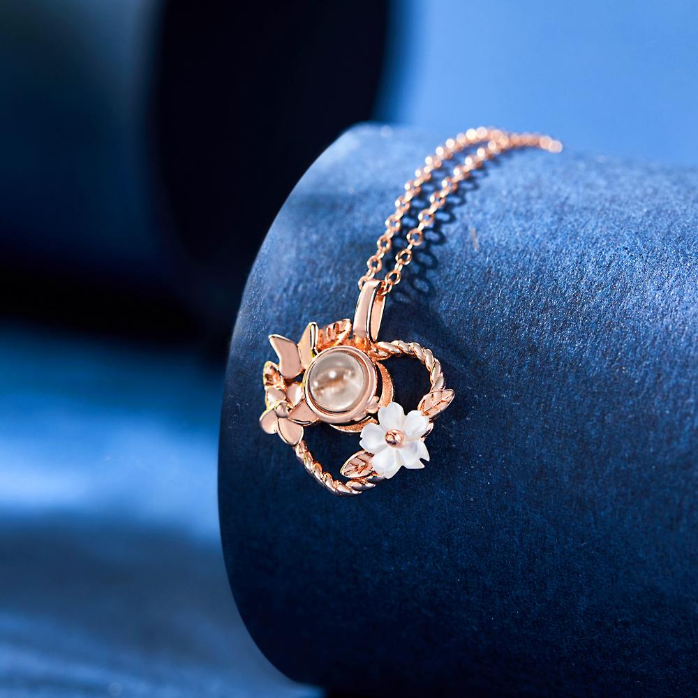 Custom Projection Necklace Heart-shaped Flowers Design Gifts - soufeelau