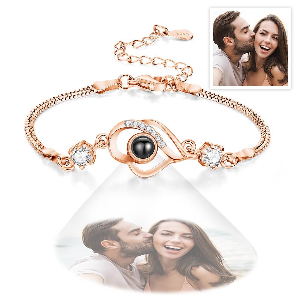Custom Photo Bracelet Overlapped Hearts Projection Bracelet Gift for Love - soufeelau