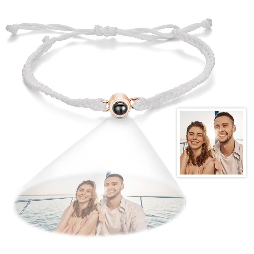 Personalized Photo Projection Couple Bracelet Braided White Rope Bracelet Gift For Lovers - soufeelau