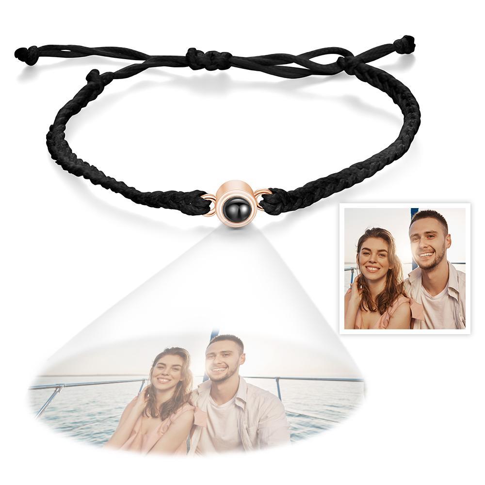 Personalized Photo Projection Couple Bracelet Braided Black Rope Bracelet Gift for Mother's Day - soufeelau