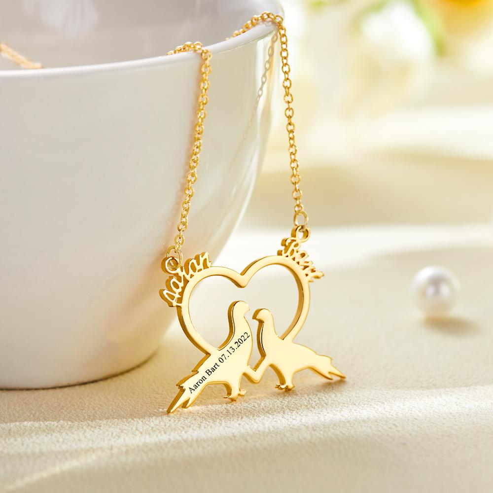 Custom Engraved Necklace Custom Name Romantic Love Birds Couple Gifts - soufeelau