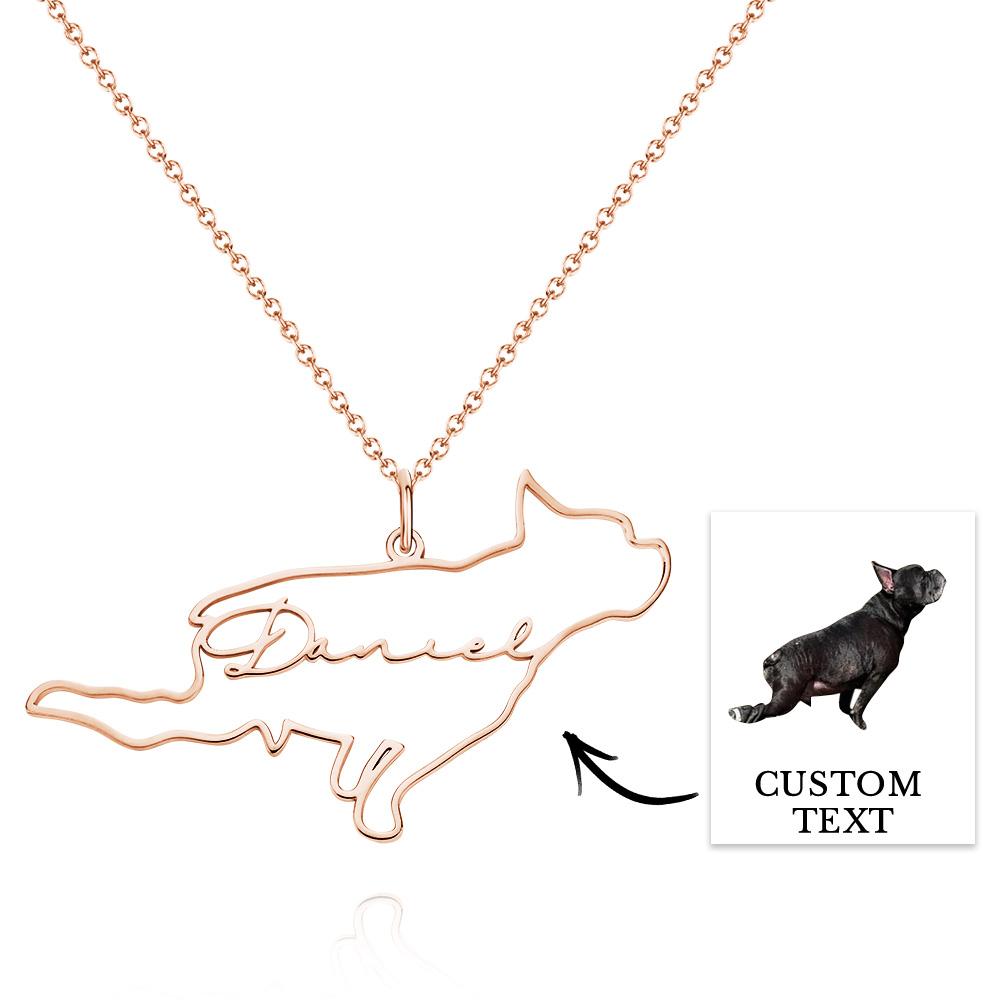 Custom Dog Silhouette Outline Picture Necklace with Name Personalized Pet Photo Necklace Memorial Gift - soufeelau