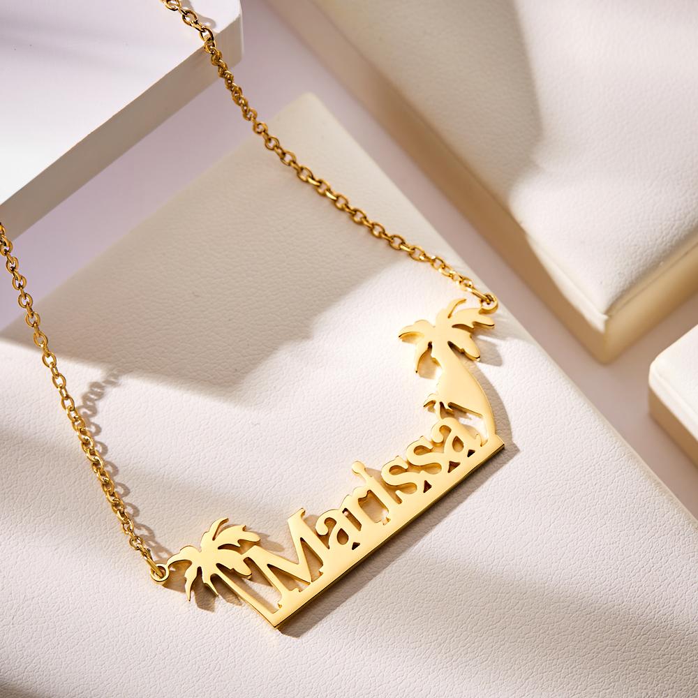 Custom Engraved Necklace Creative Coconut Tree Commemorative Gifts - soufeelau
