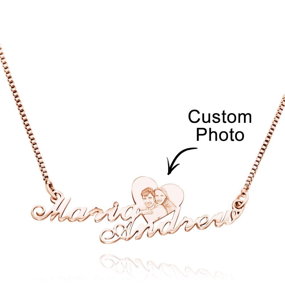 Custom Photo Engraved Necklace Heart Shaped Couple Necklace Gift for Her - soufeelau