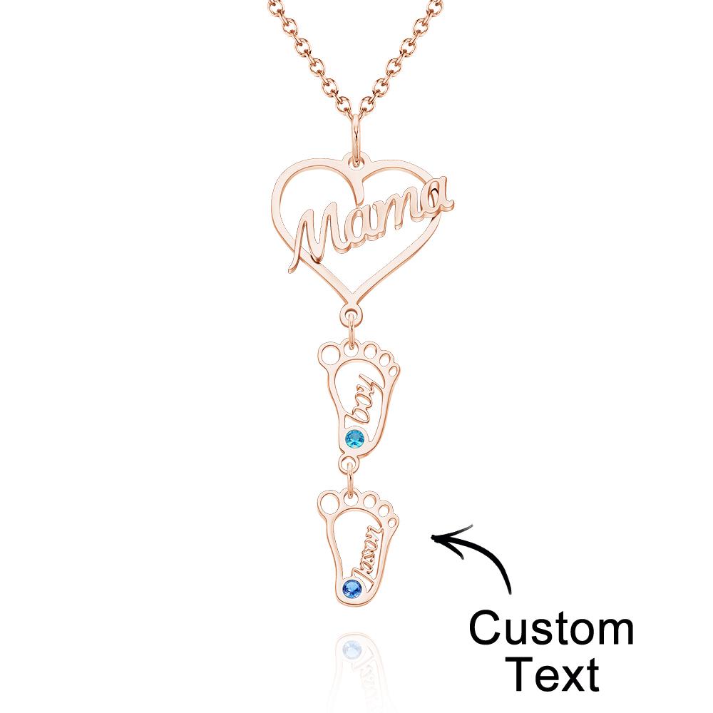 Custom Engraved Name Necklace Love MaMa Heart with Diamonds Baby Feet Charm - soufeelau