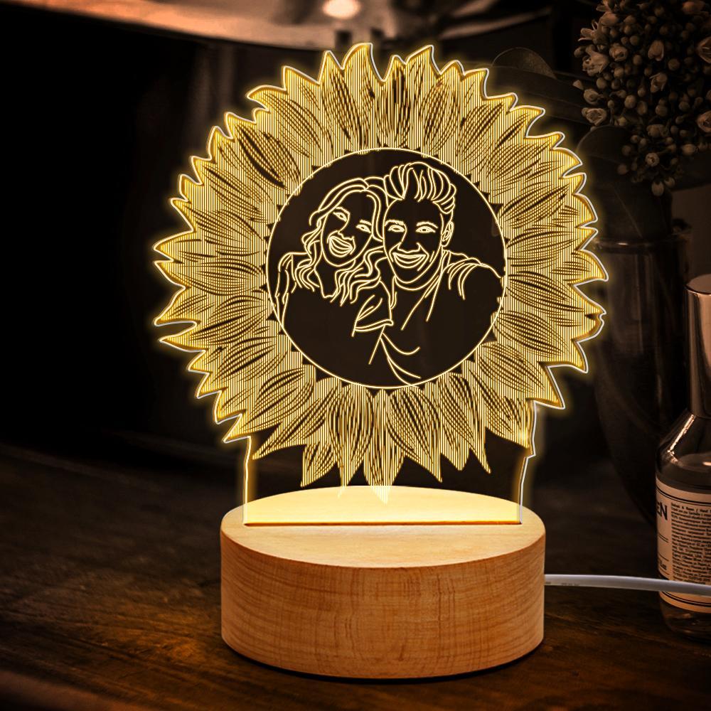 Personalized Sunflower Photo Lamp Photo Engraving Night light Gift for Her - soufeelau