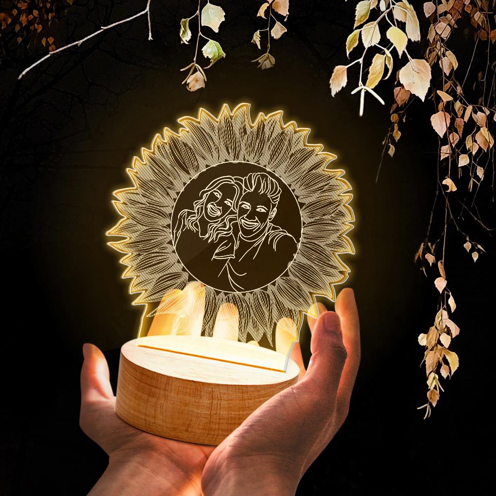 Personalized Sunflower Photo Lamp Photo Engraving Night light Gift for Her - soufeelau