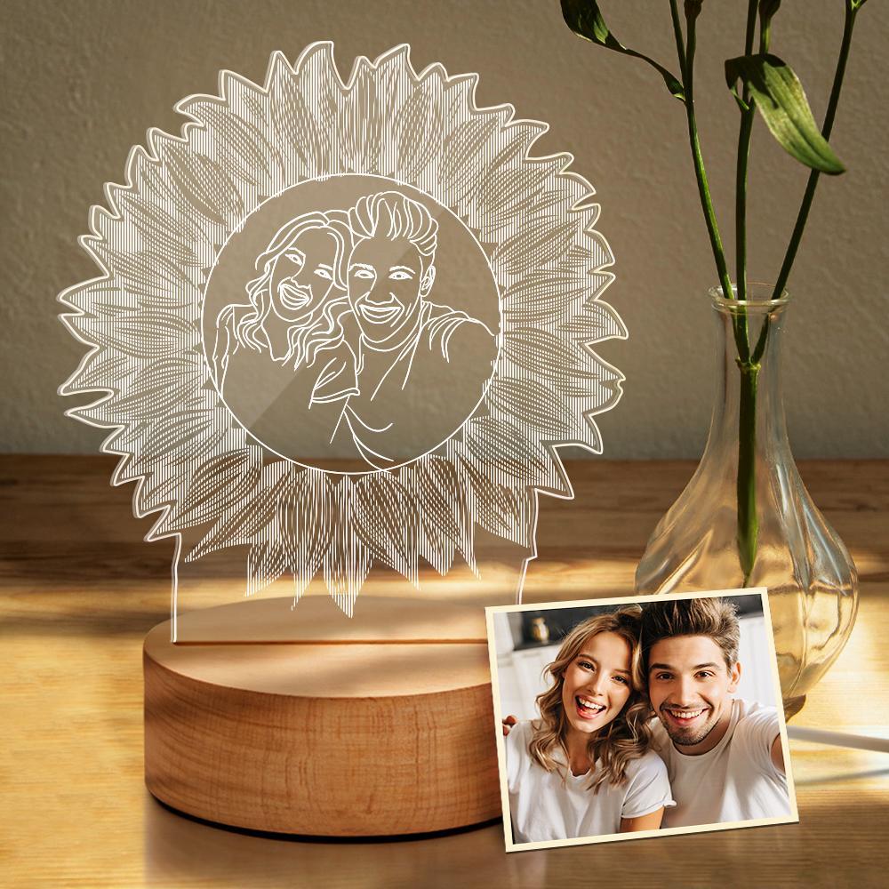 Personalized Sunflower Photo Lamp Photo Engraving Night light Gift for Her - soufeelau