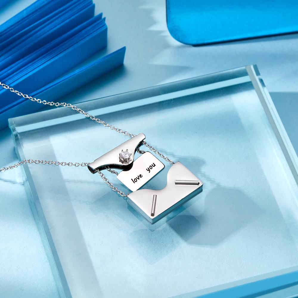 Engraved Envelope Birthstone Letter Necklace with Hidden Text Jewelry - soufeelau
