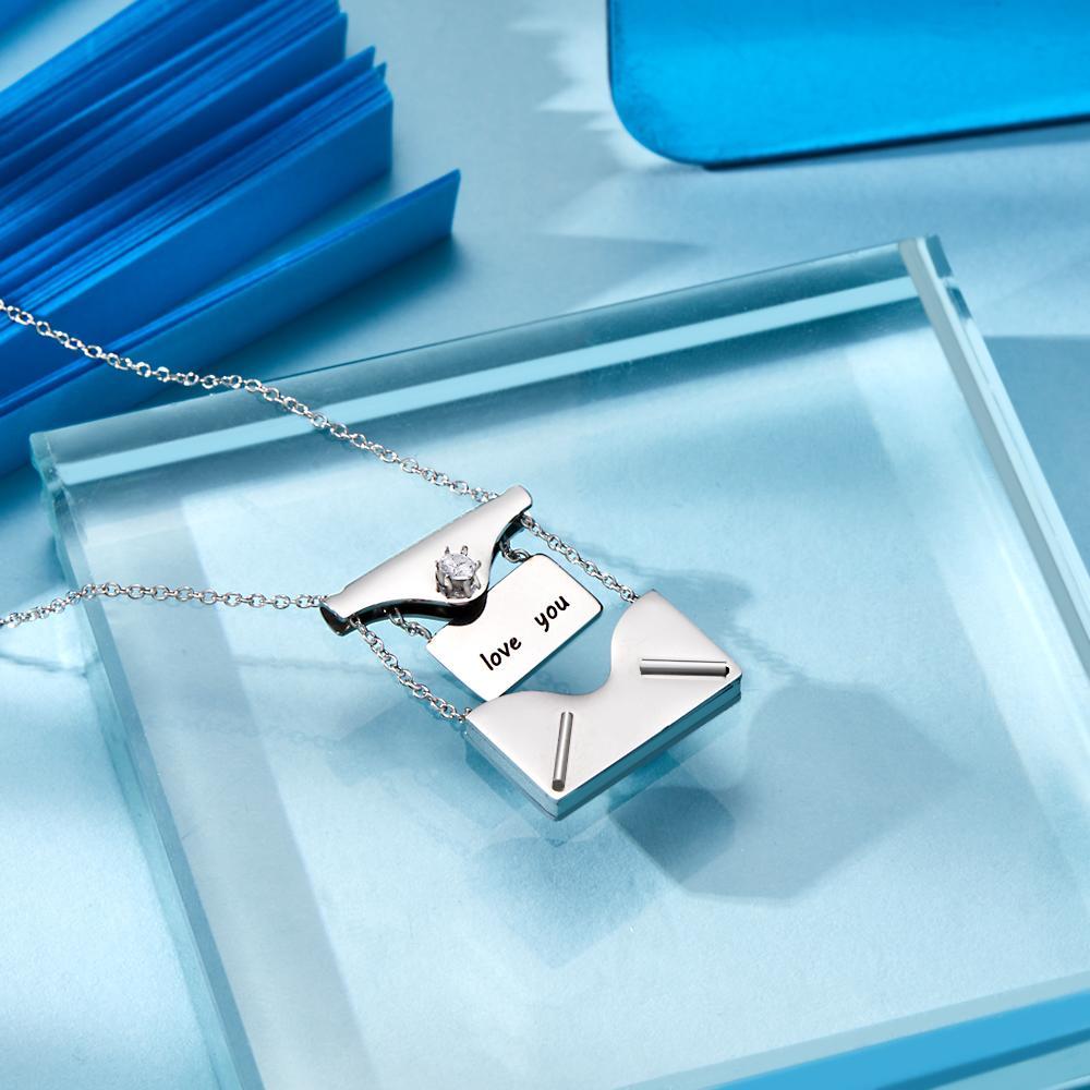 Engraved Envelope Birthstone Letter Necklace with Hidden Text Jewelry - soufeelau