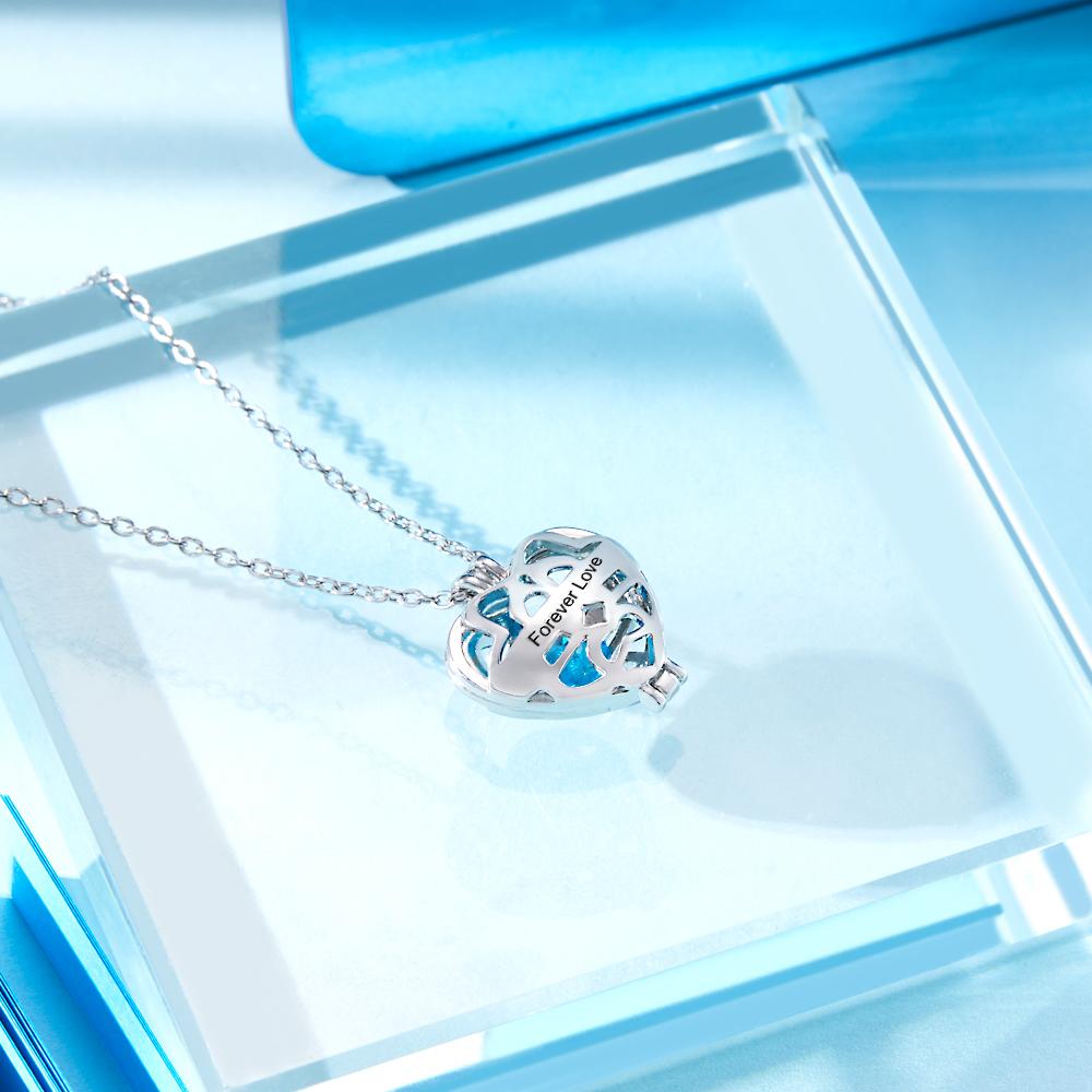 Custom Engraved Birthstone Necklace Hollow Heart-Shaped Floating Birthstone Pendant for Women - soufeelau